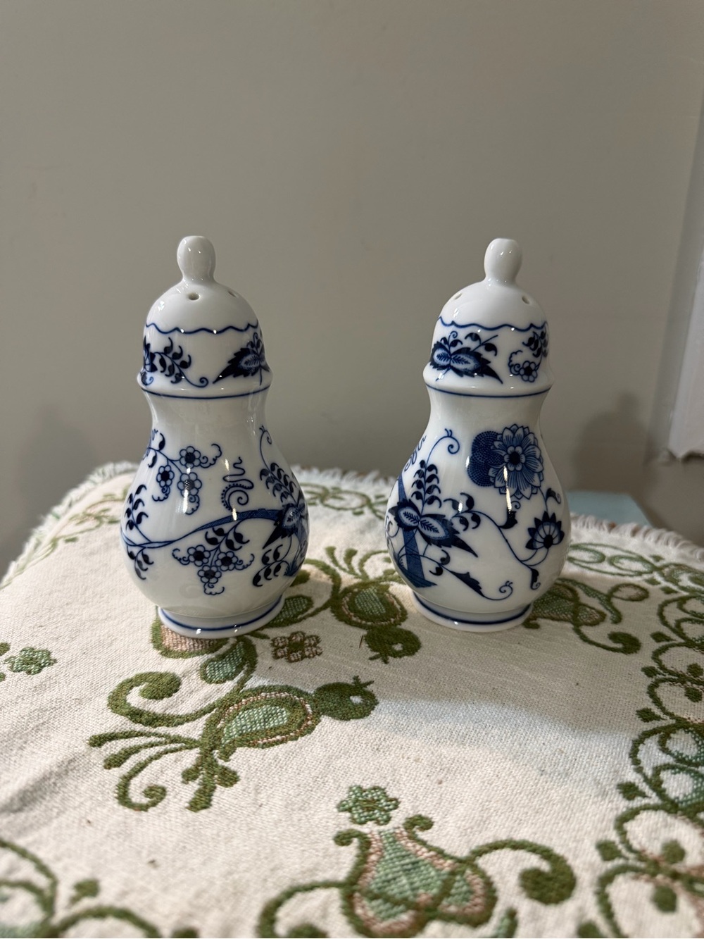 Blue Danube Salt and Pepper Shakers, Blue Onion Pattern